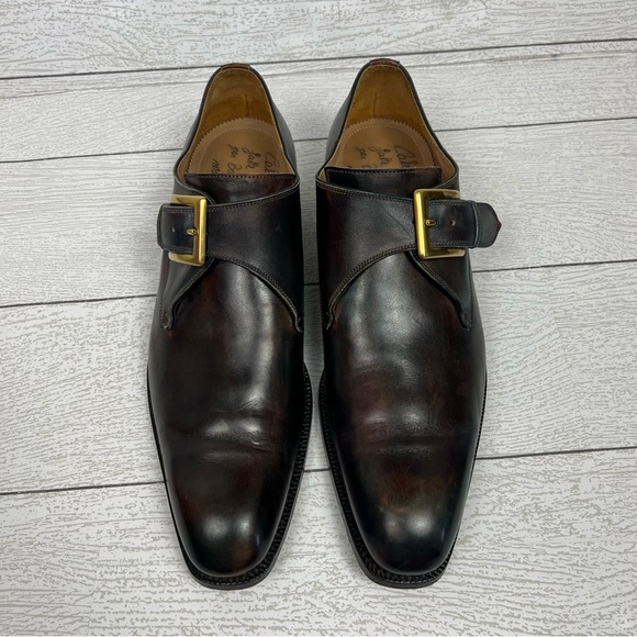 CALZOLERIA HARRIS x BARNEY'S NEW YORK Brown Iridescent Monk Strap Loafers Sz 8.5 - Picture 2 of 12